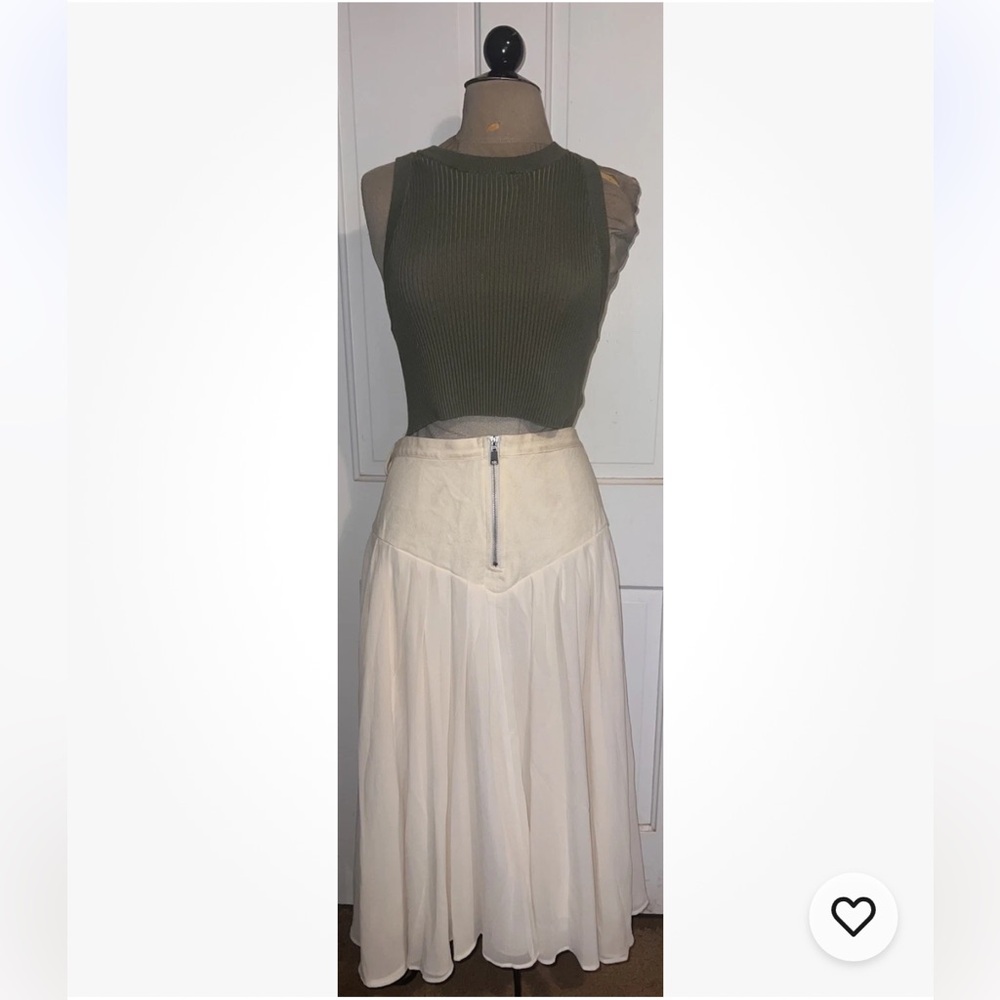NEW The Bright Side Nomad Midi Skirt Denim Chiffon High Waist Rocky Barnes L